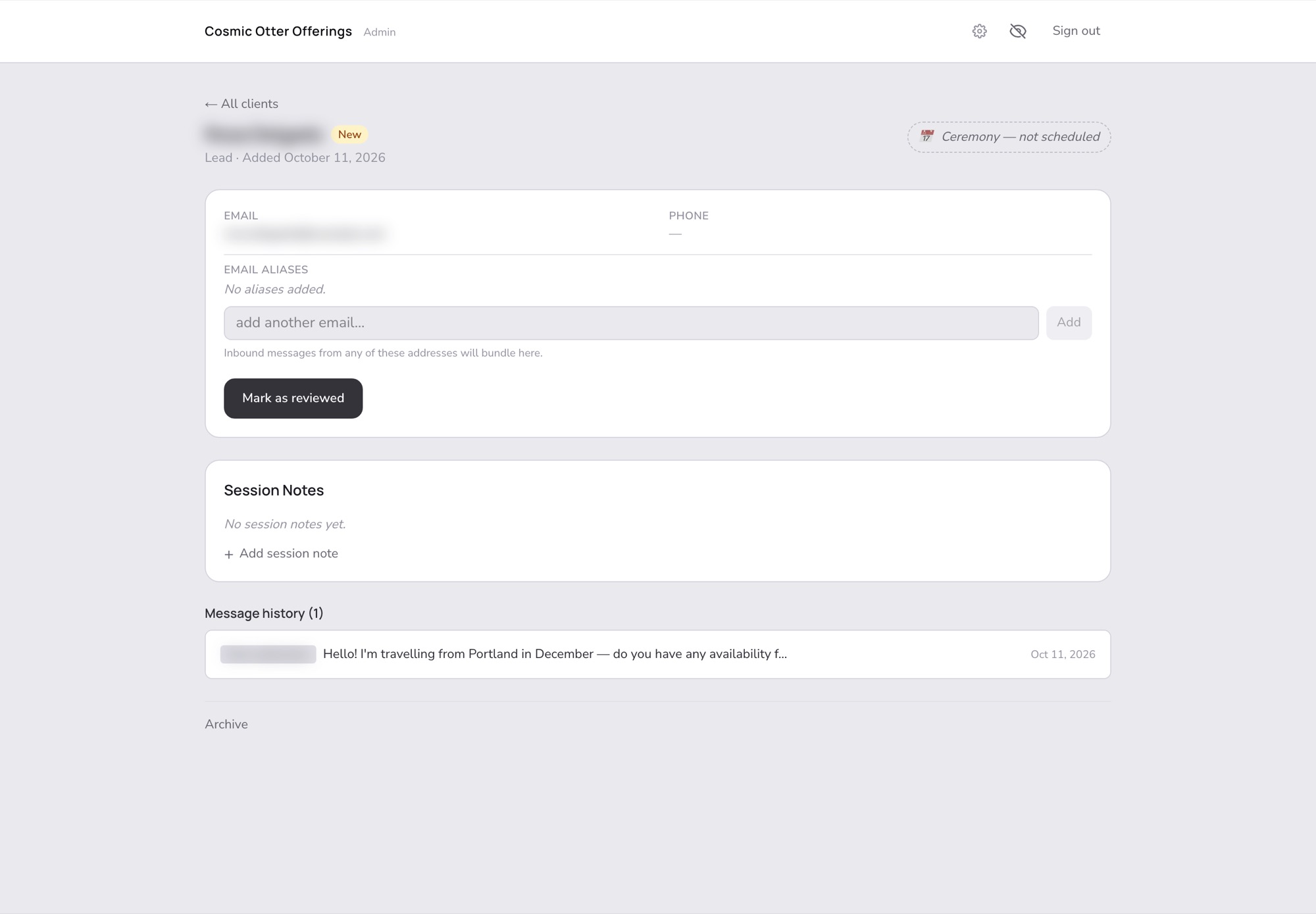 A lead's page
